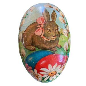 Vintage Western Germany Paper Mache Bunny Egg Ornament 7" Spring Easter Decor